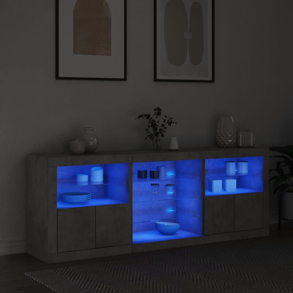 Komoda s LED svjetlima siva boja betona 181,5x37x67 cm
