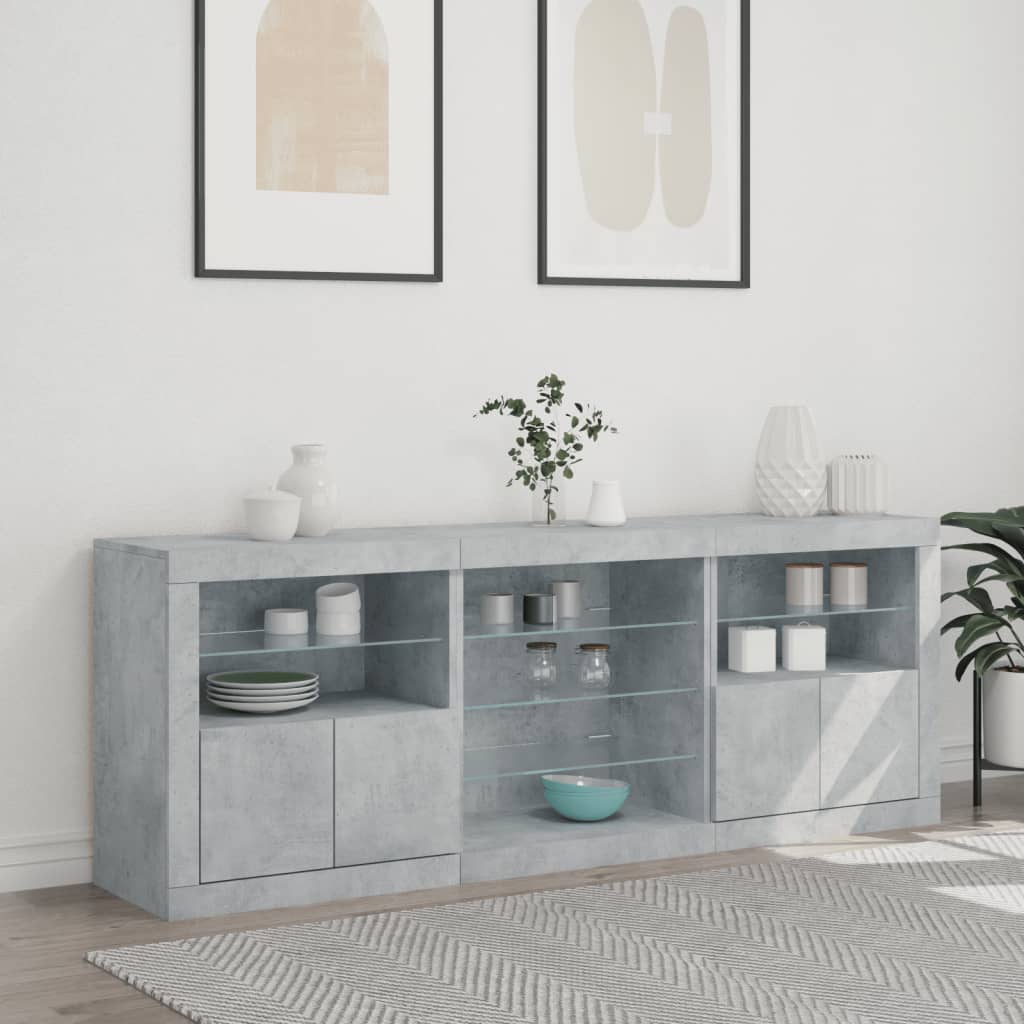 Komoda s LED svjetlima siva boja betona 181,5x37x67 cm