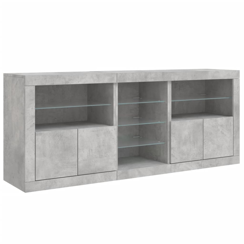 Komoda s LED svjetlima siva boja betona 181,5x37x67 cm