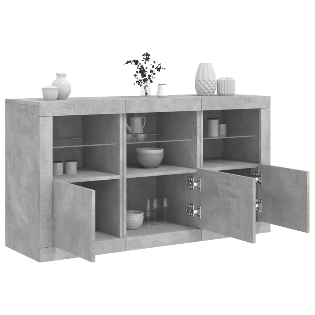 Komoda s LED svjetlima siva boja betona 123x37x67 cm
