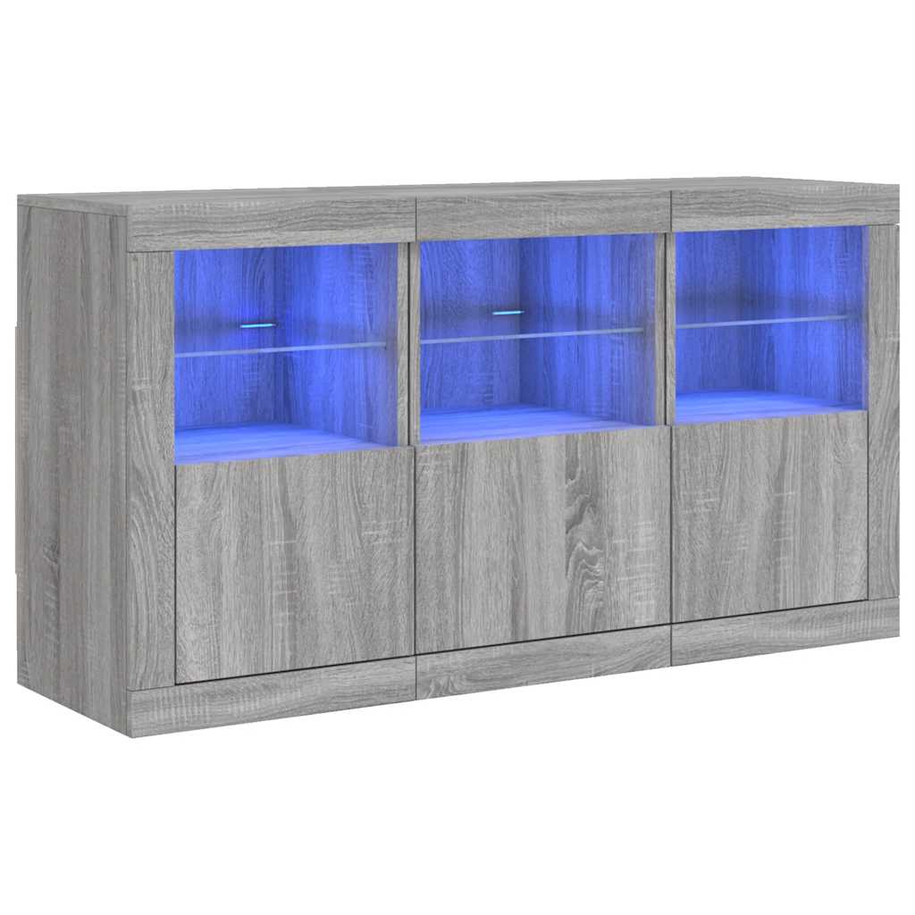 Komoda s LED svjetlima boja sivog hrasta 123x37x67 cm