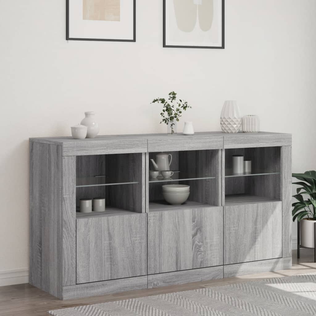 Komoda s LED svjetlima boja sivog hrasta 123x37x67 cm
