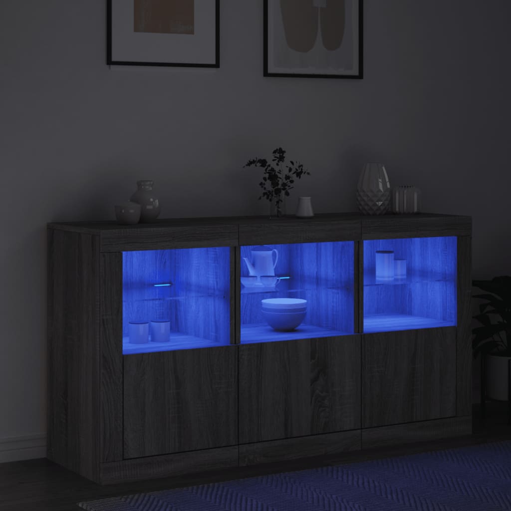 Komoda s LED svjetlima boja sivog hrasta 123x37x67 cm