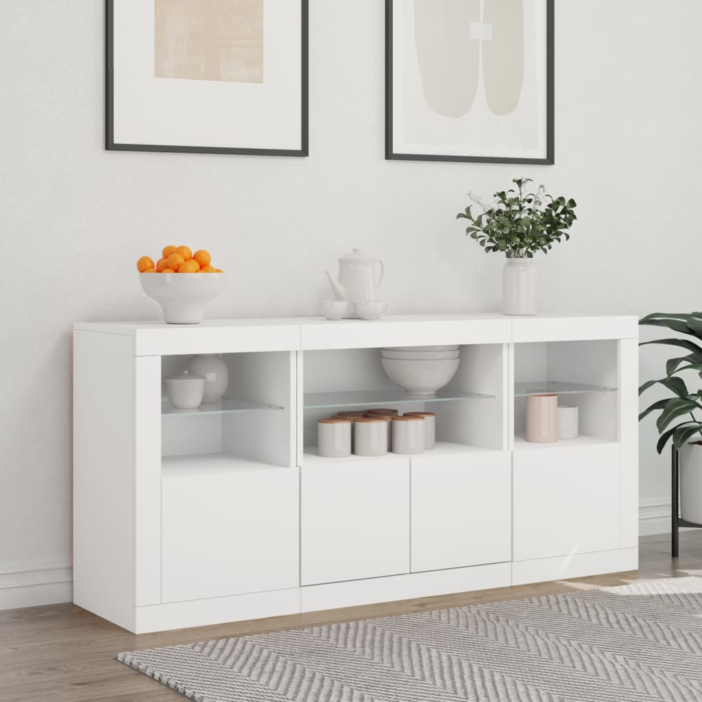 Komoda s LED svjetlima bijela 142,5 x 37 x 67 cm