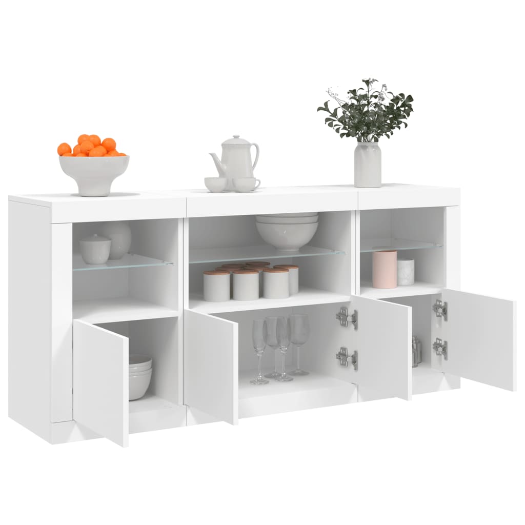 Komoda s LED svjetlima bijela 142,5 x 37 x 67 cm