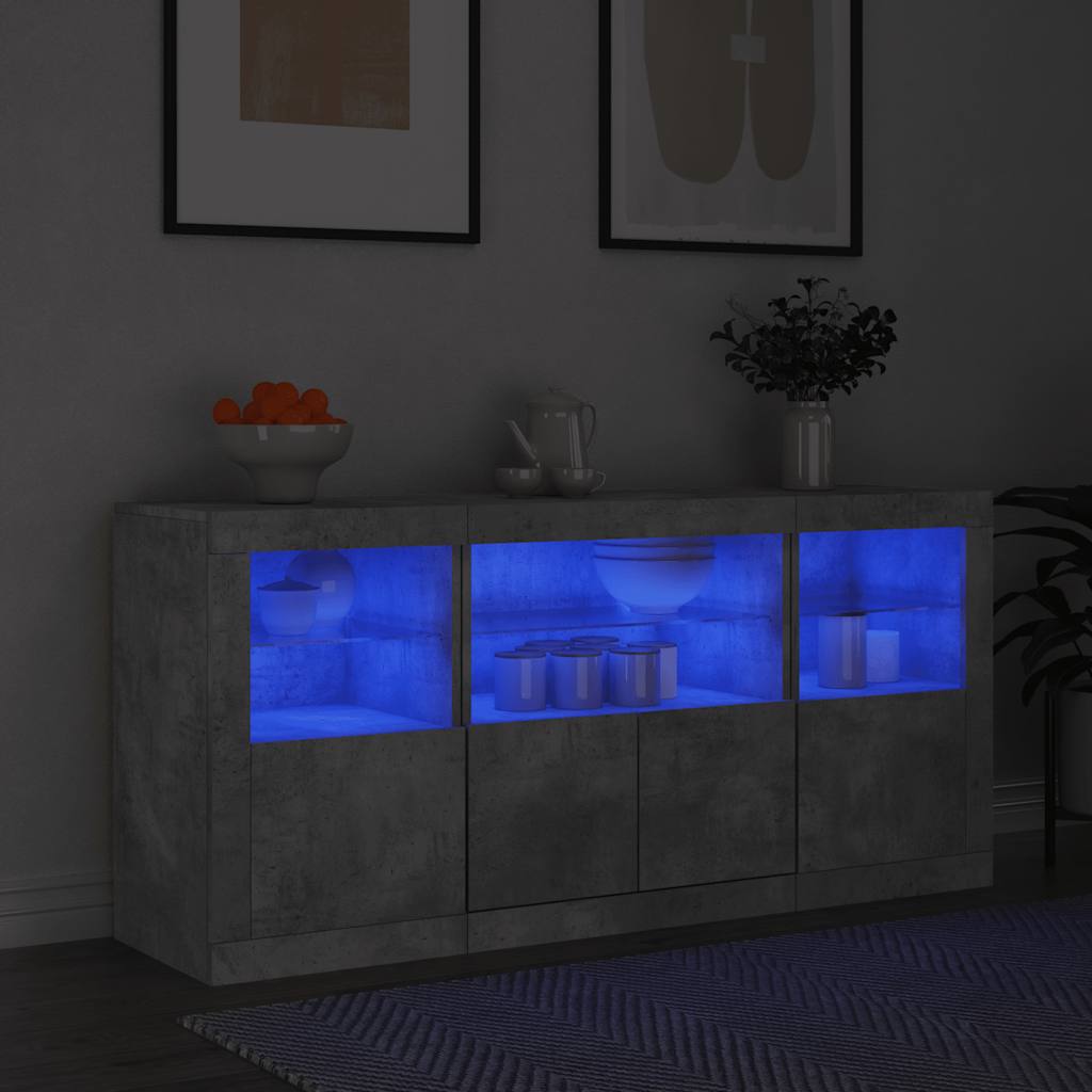 Komoda s LED svjetlima siva boja betona 142,5x37x67 cm