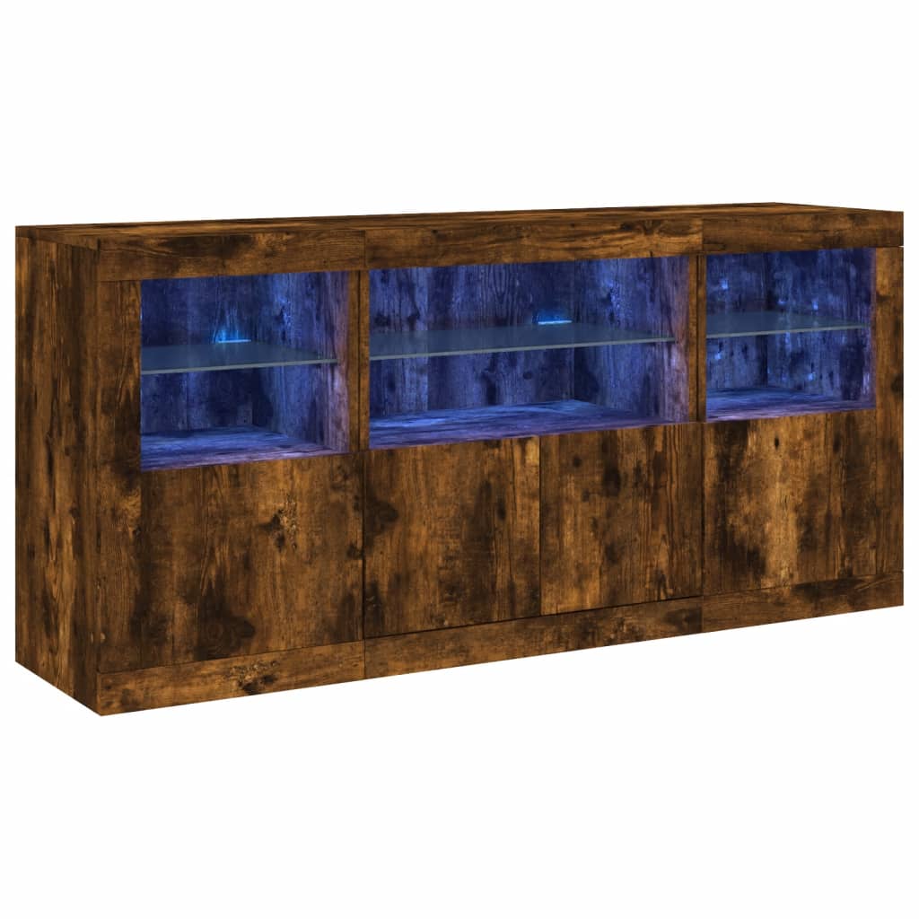 Komoda s LED svjetlima boja dimljenog hrasta 142,5x37x67 cm