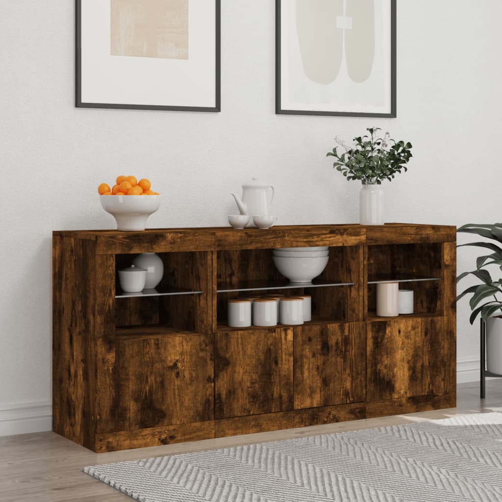 Komoda s LED svjetlima boja dimljenog hrasta 142,5x37x67 cm