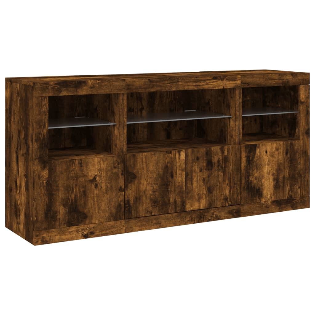 Komoda s LED svjetlima boja dimljenog hrasta 142,5x37x67 cm
