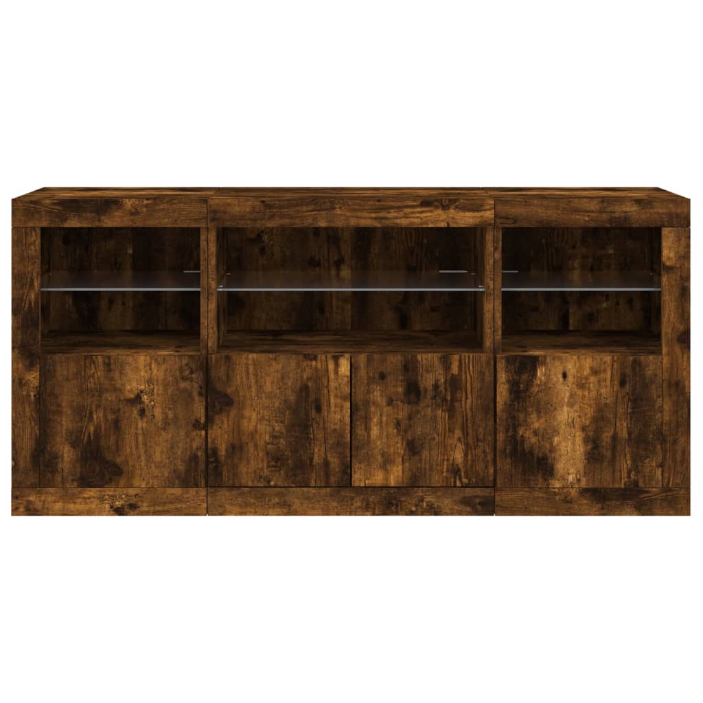 Komoda s LED svjetlima boja dimljenog hrasta 142,5x37x67 cm