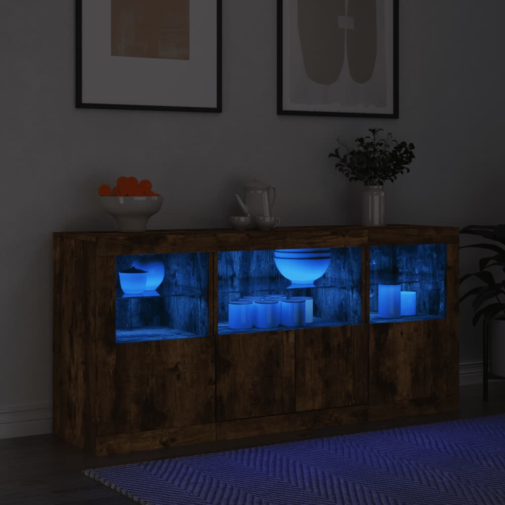 Komoda s LED svjetlima boja dimljenog hrasta 142,5x37x67 cm
