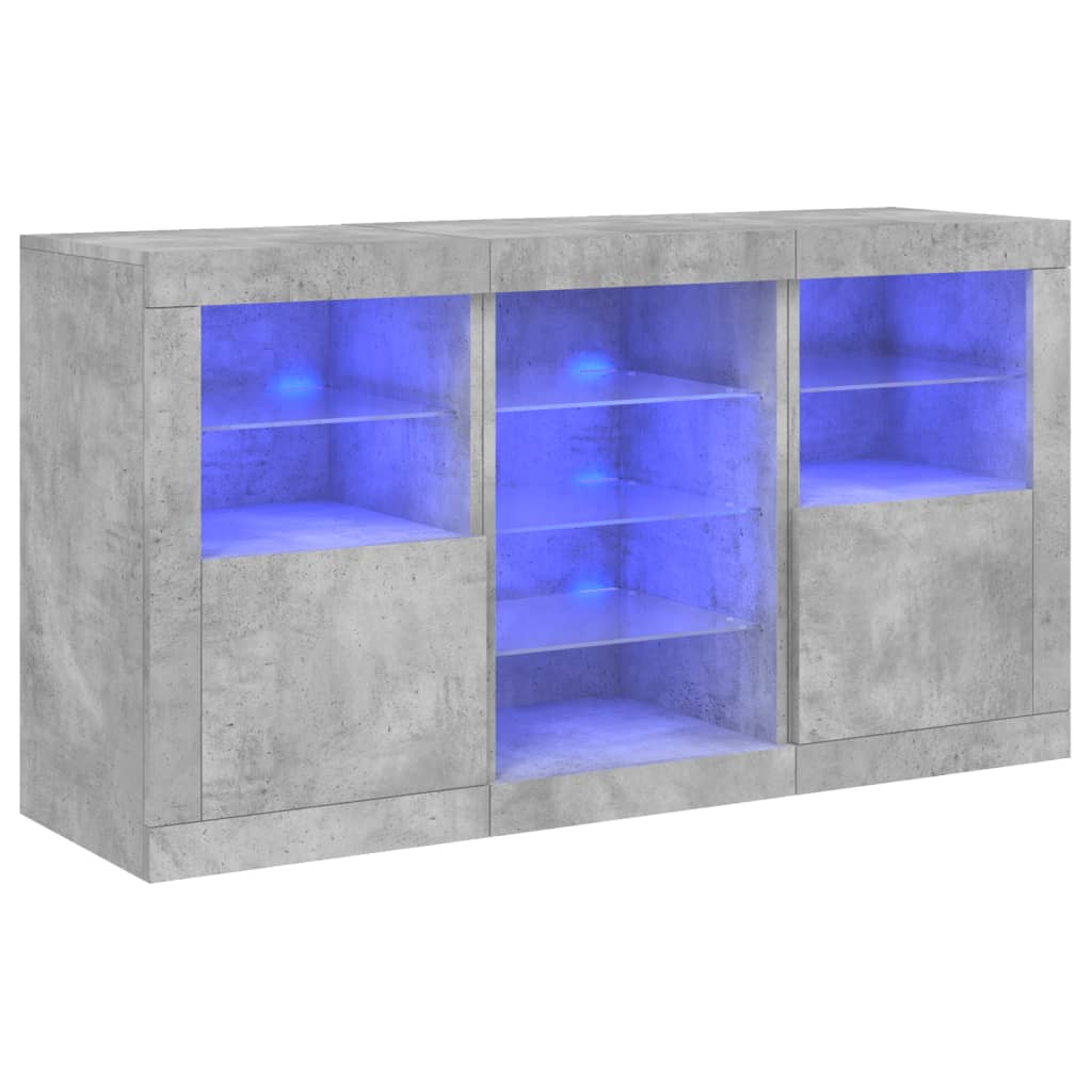 Komoda s LED svjetlima siva boja betona 123x37x67 cm