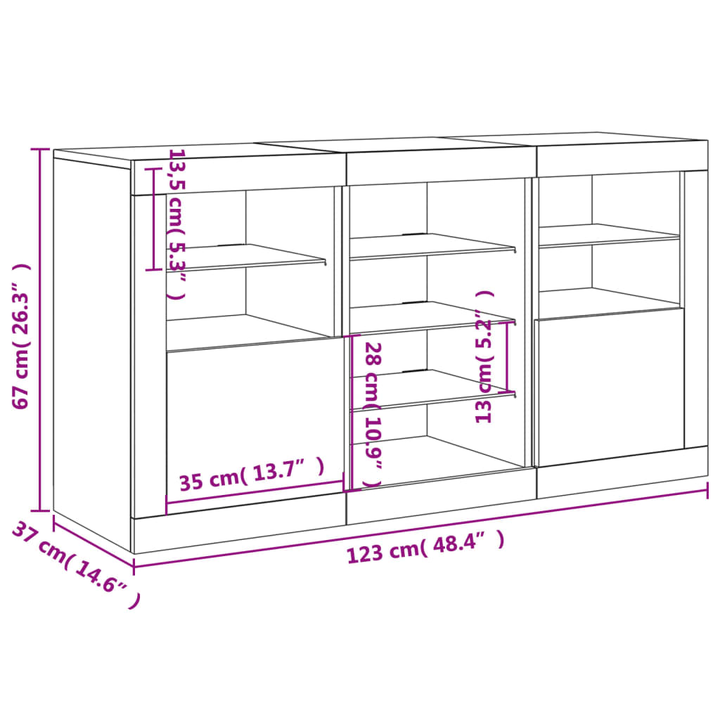 Komoda s LED svjetlima siva boja betona 123x37x67 cm