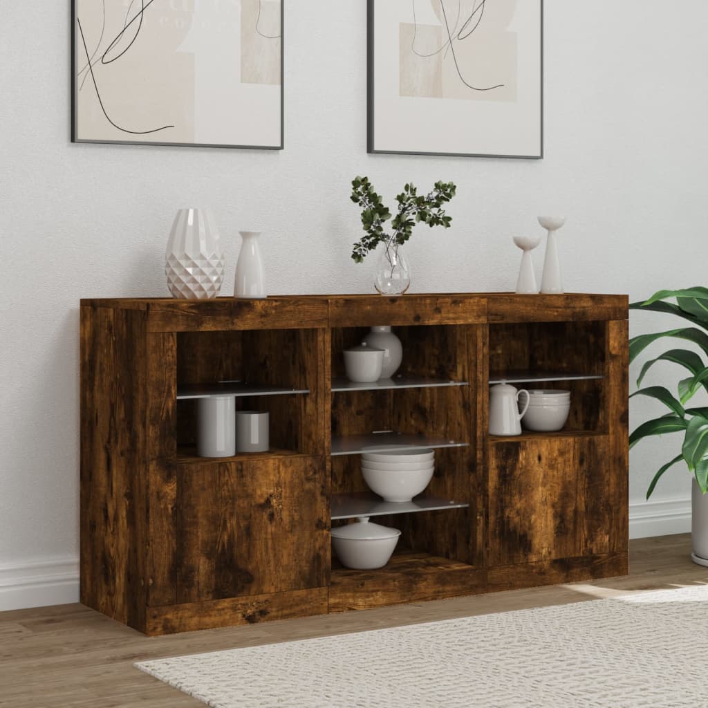 Komoda s LED svjetlima boja dimljenog hrasta 123x37x67 cm
