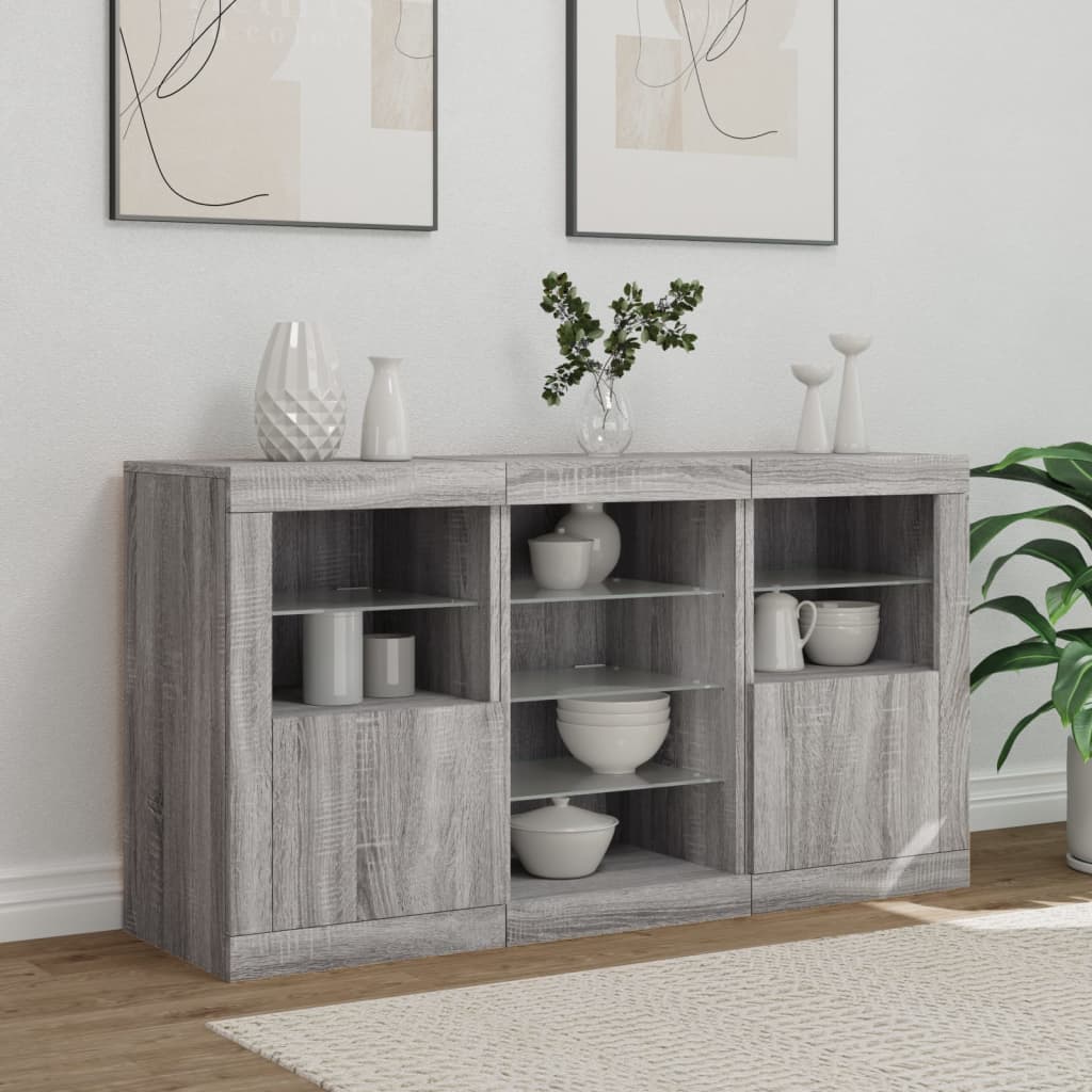 Komoda s LED svjetlima boja sivog hrasta 123x37x67 cm