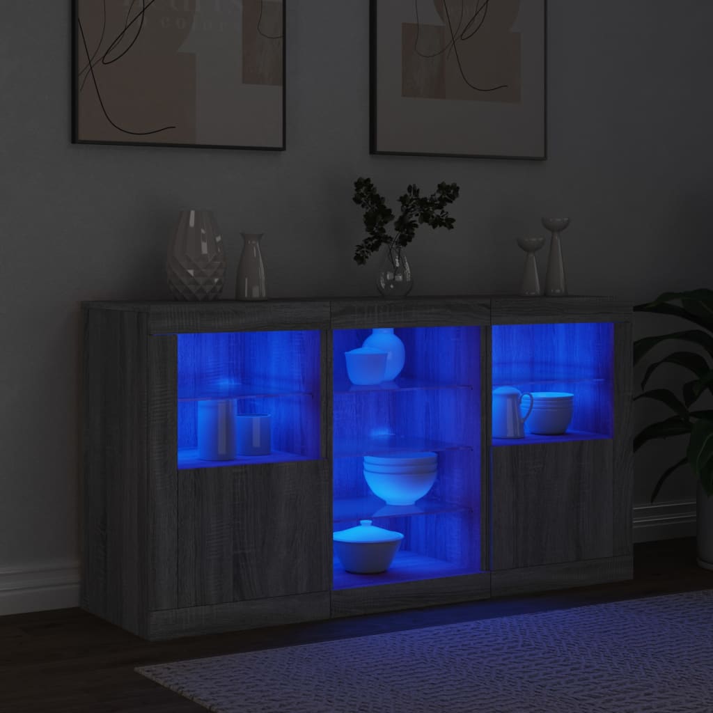 Komoda s LED svjetlima boja sivog hrasta 123x37x67 cm