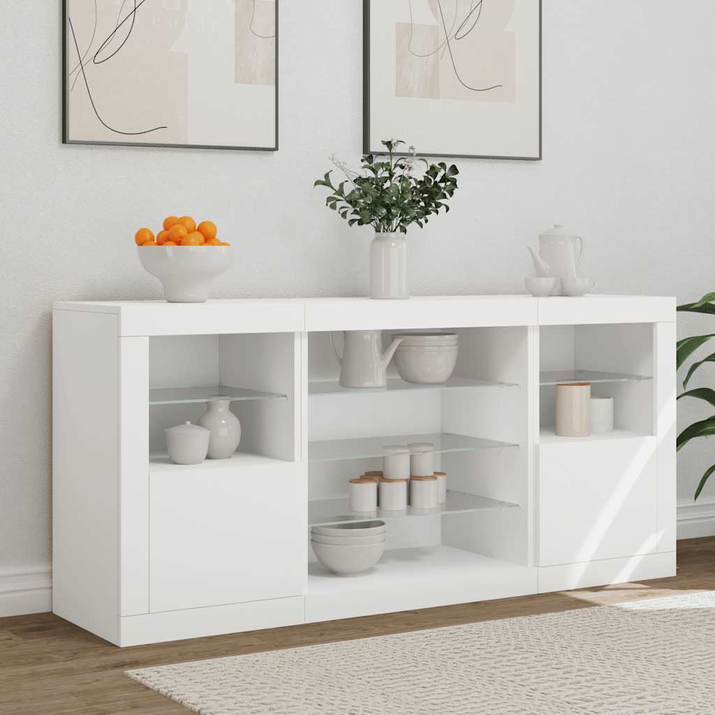 Komoda s LED svjetlima bijela 142,5 x 37 x 67 cm