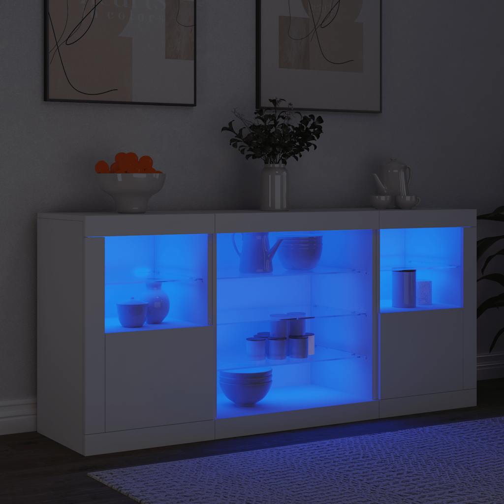 Komoda s LED svjetlima bijela 142,5 x 37 x 67 cm