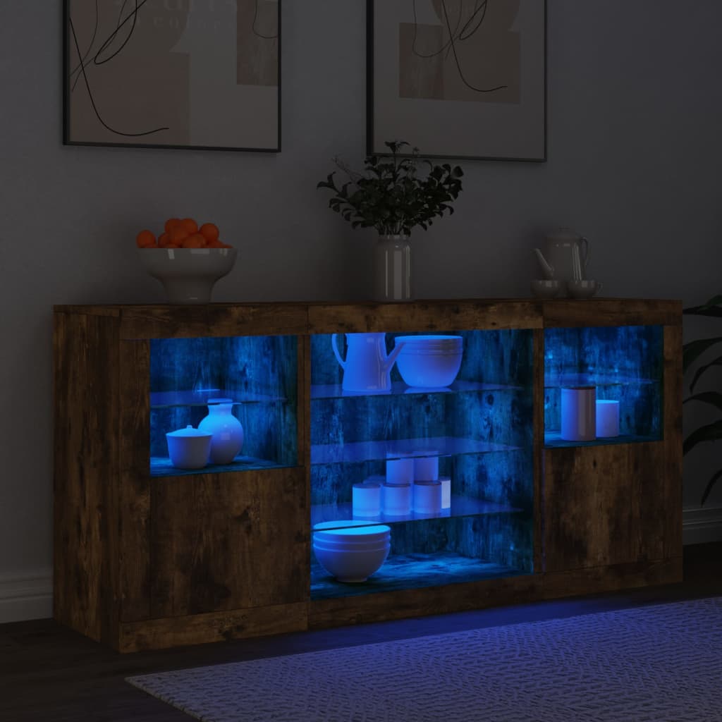 Komoda s LED svjetlima boja dimljenog hrasta 142,5x37x67 cm