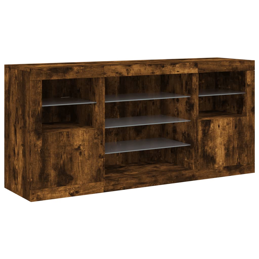 Komoda s LED svjetlima boja dimljenog hrasta 142,5x37x67 cm
