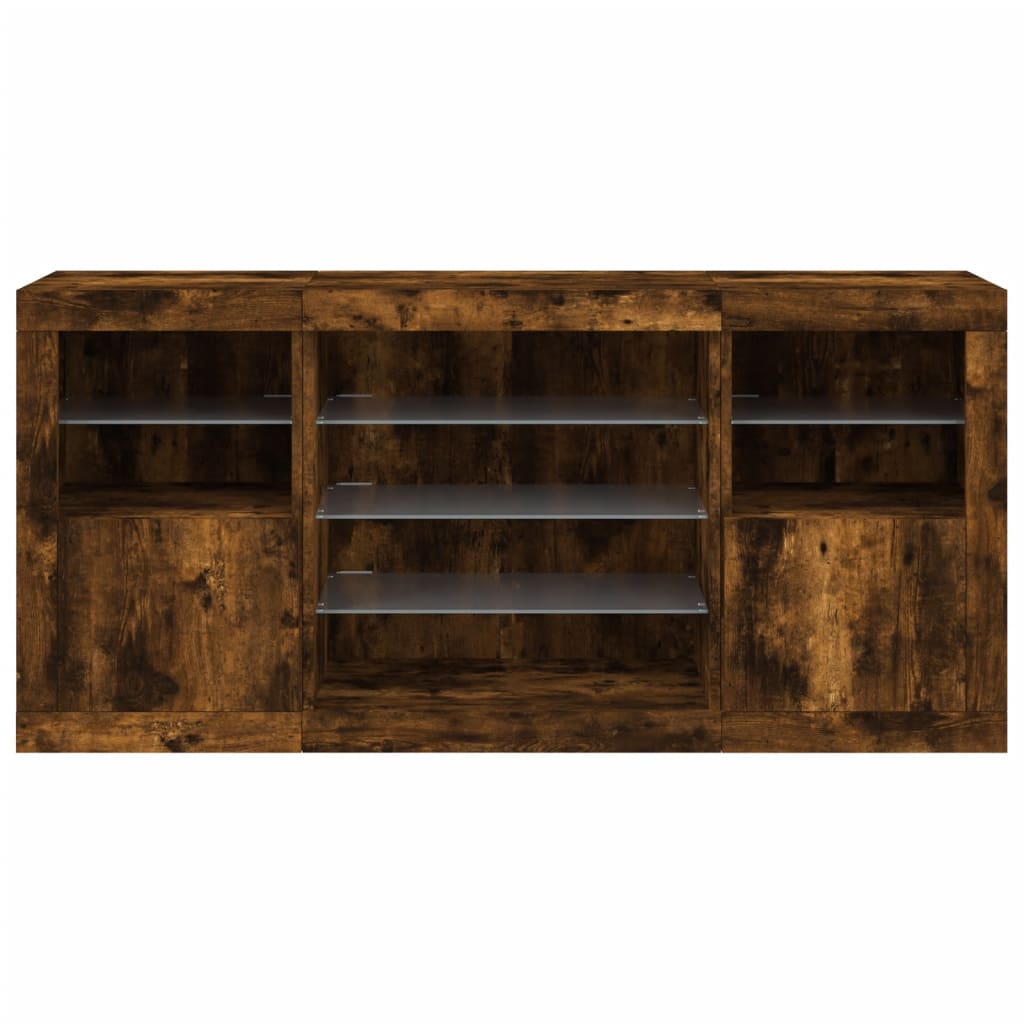 Komoda s LED svjetlima boja dimljenog hrasta 142,5x37x67 cm