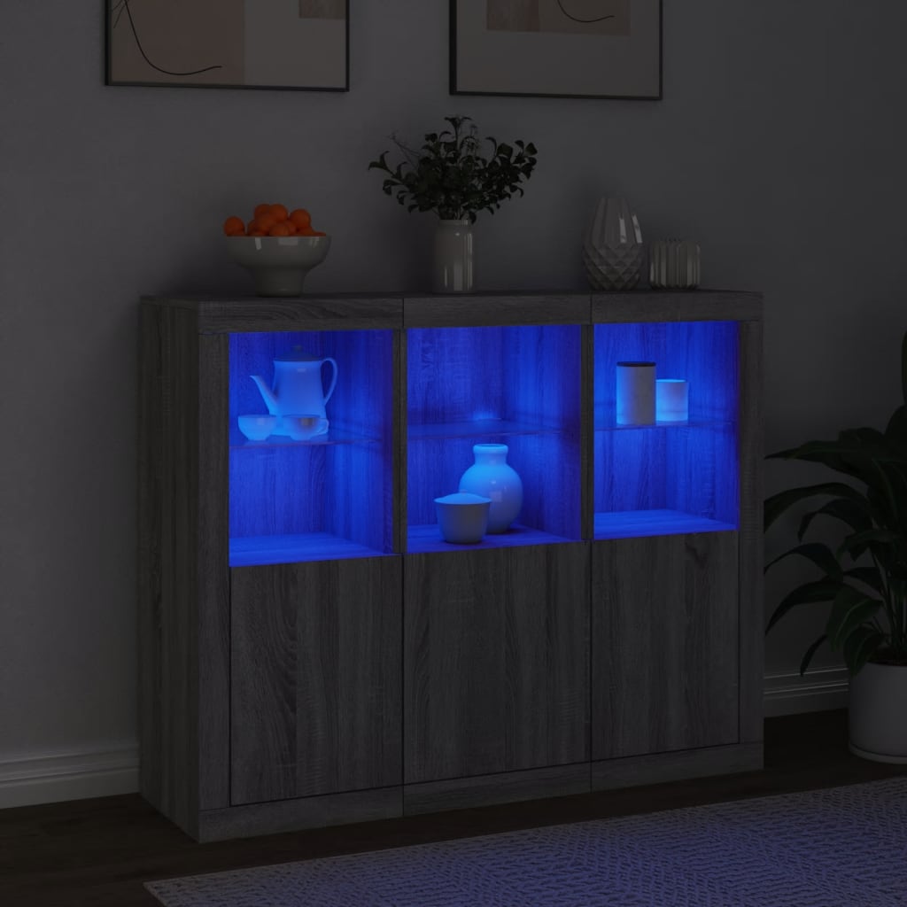 Komode s LED svjetlima 3 kom boja sivog hrasta