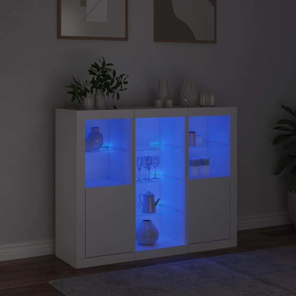Komode s LED svjetlima 3 kom bijele od konstruiranog drva