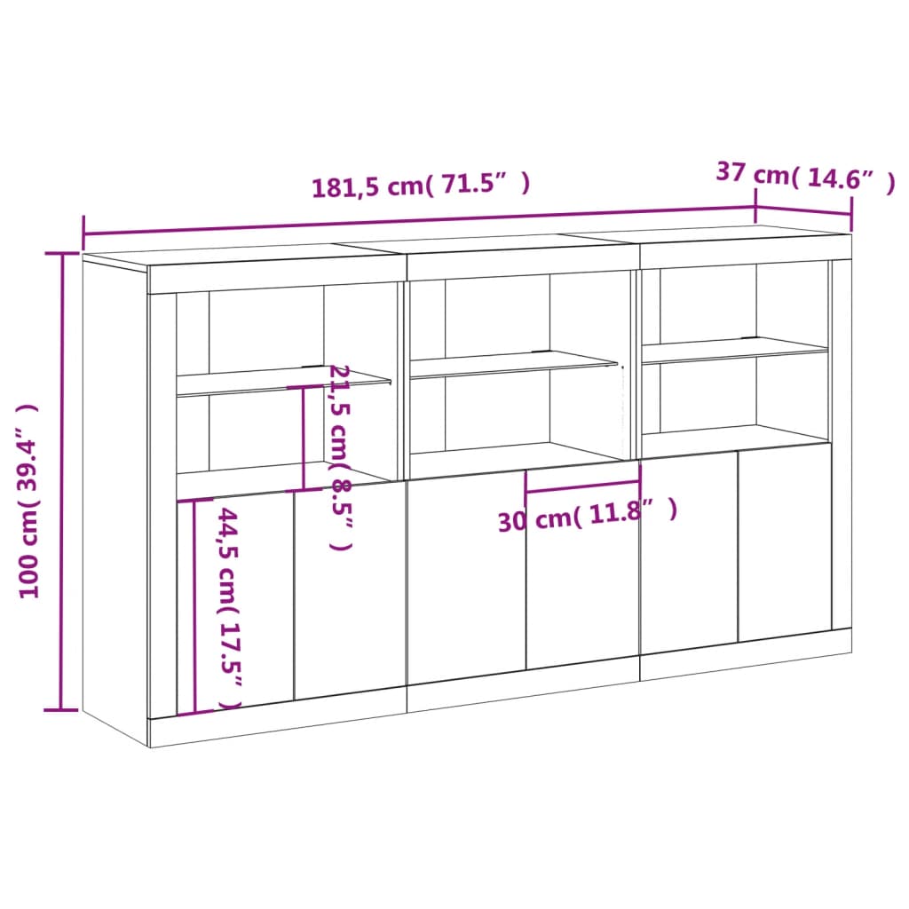 Komoda s LED svjetlima bijela 181,5x37x100 cm