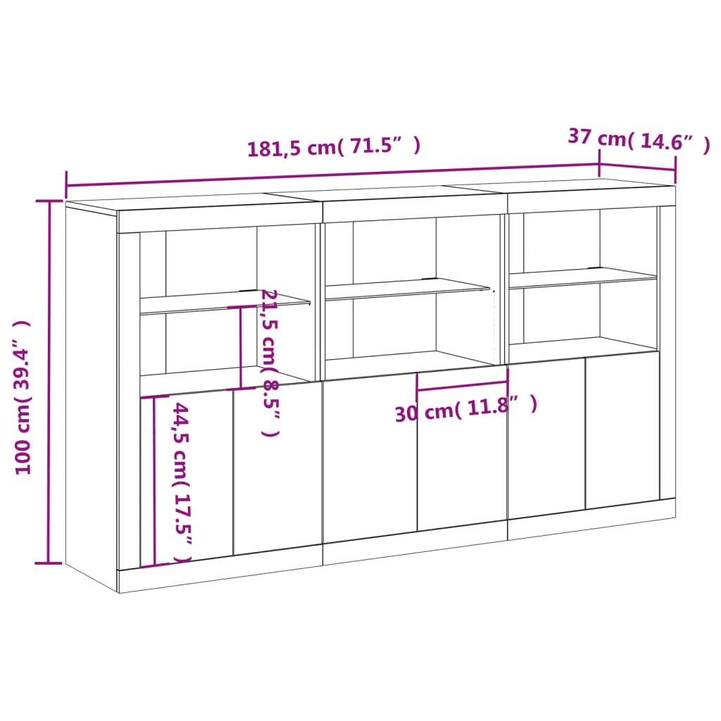 Komoda s LED svjetlima boja hrasta sonome 181,5x37x100 cm