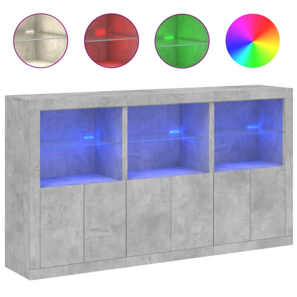 Komoda s LED svjetlima siva boja betona 181,5x37x100 cm