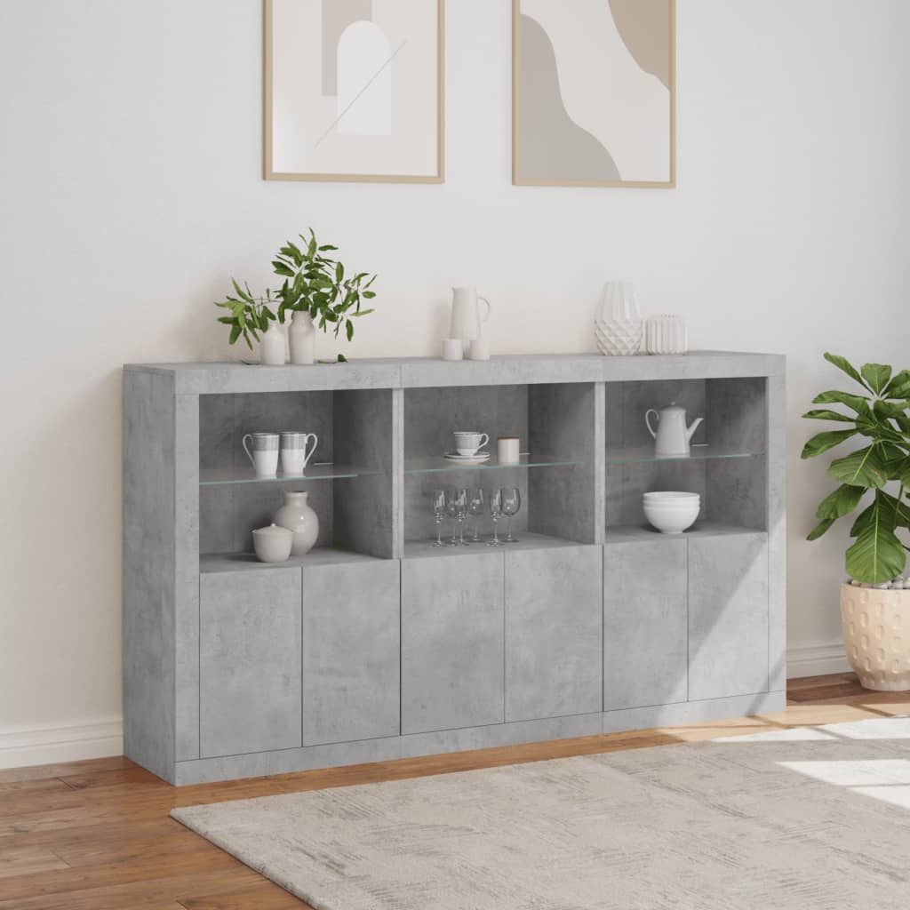 Komoda s LED svjetlima siva boja betona 181,5x37x100 cm
