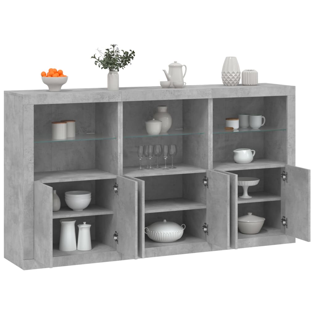 Komoda s LED svjetlima siva boja betona 181,5x37x100 cm