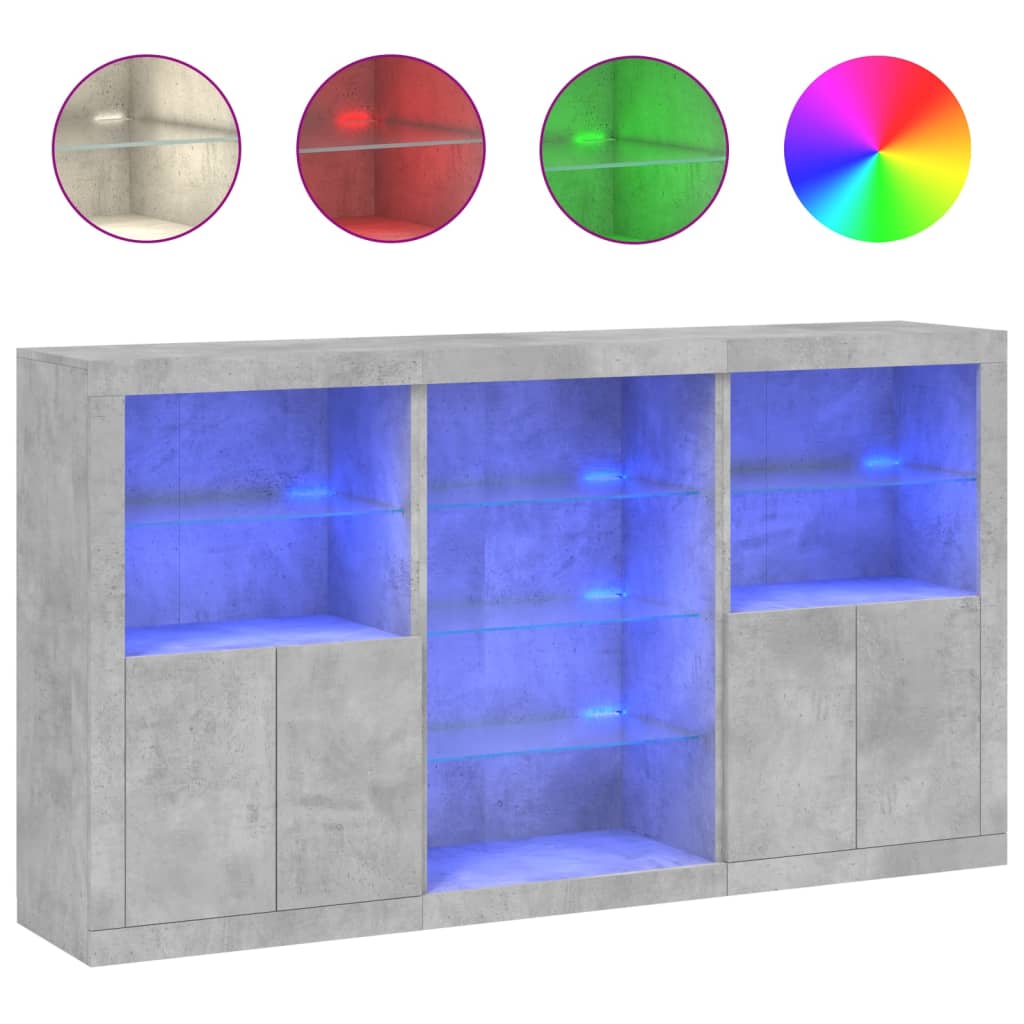 Komoda s LED svjetlima siva boja betona 181,5x37x100 cm