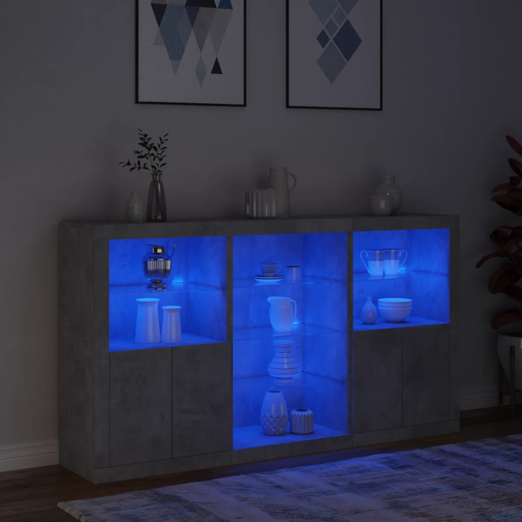 Komoda s LED svjetlima siva boja betona 181,5x37x100 cm