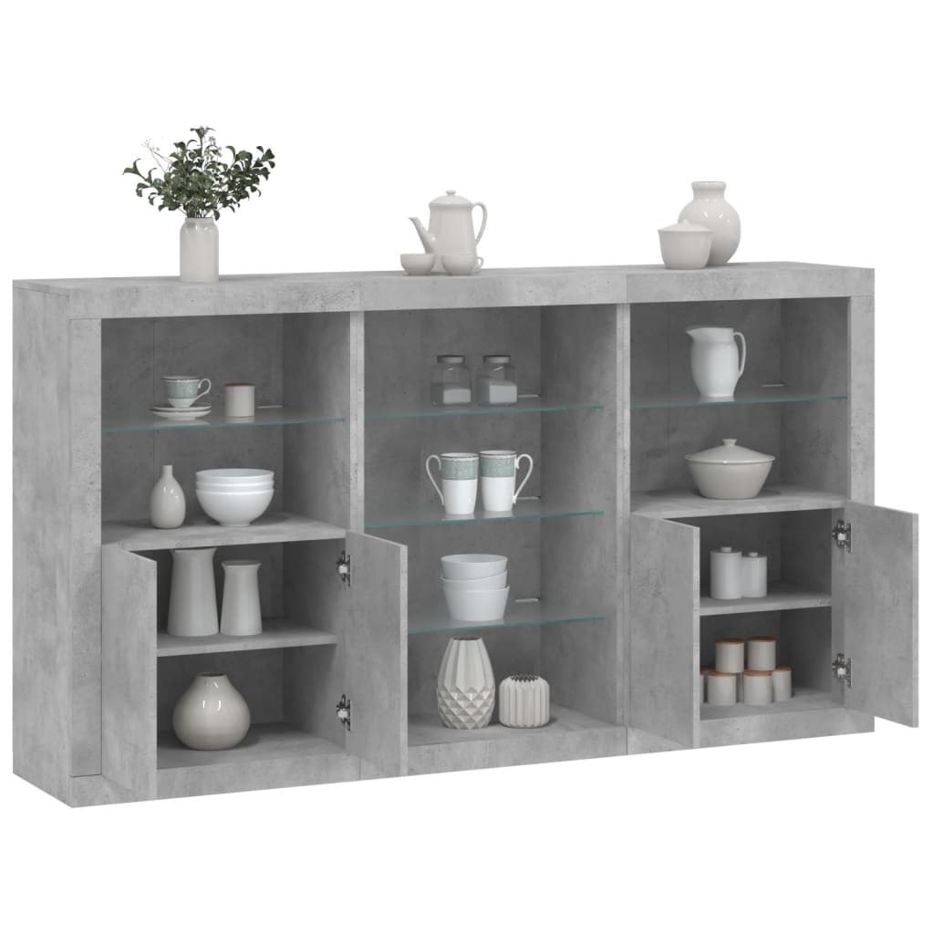 Komoda s LED svjetlima siva boja betona 181,5x37x100 cm