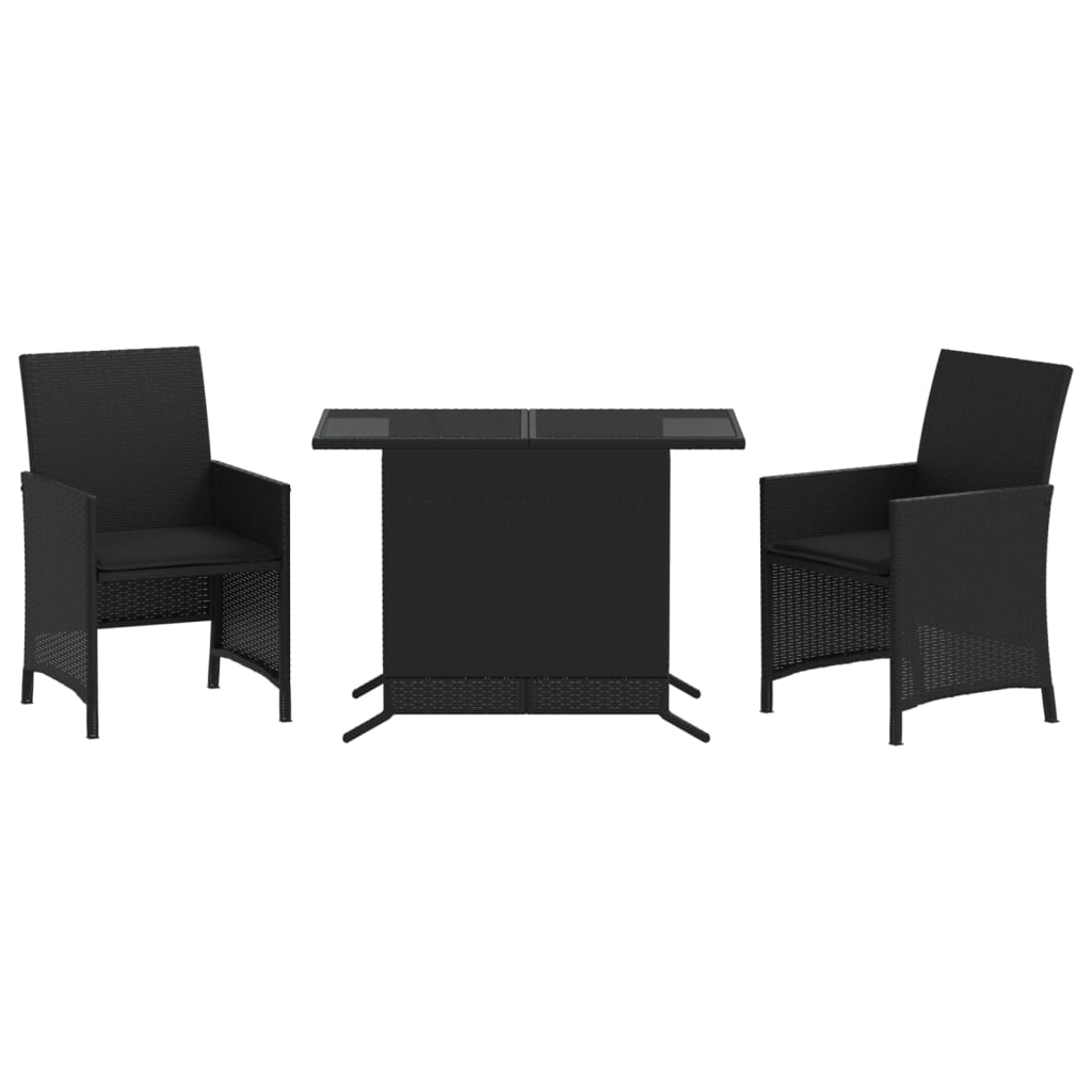 3-dijelni bistro set s jastucima crni od poliratana