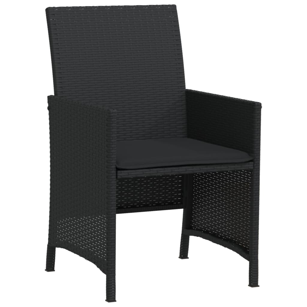3-dijelni bistro set s jastucima crni od poliratana