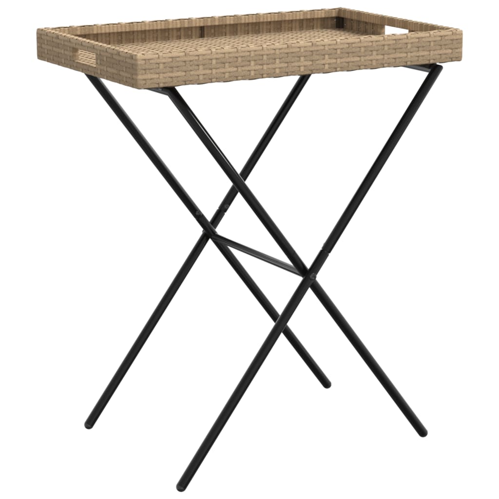 Sklopivi stol s pladnjem bež 65 x 40 x 75 cm od poliratana