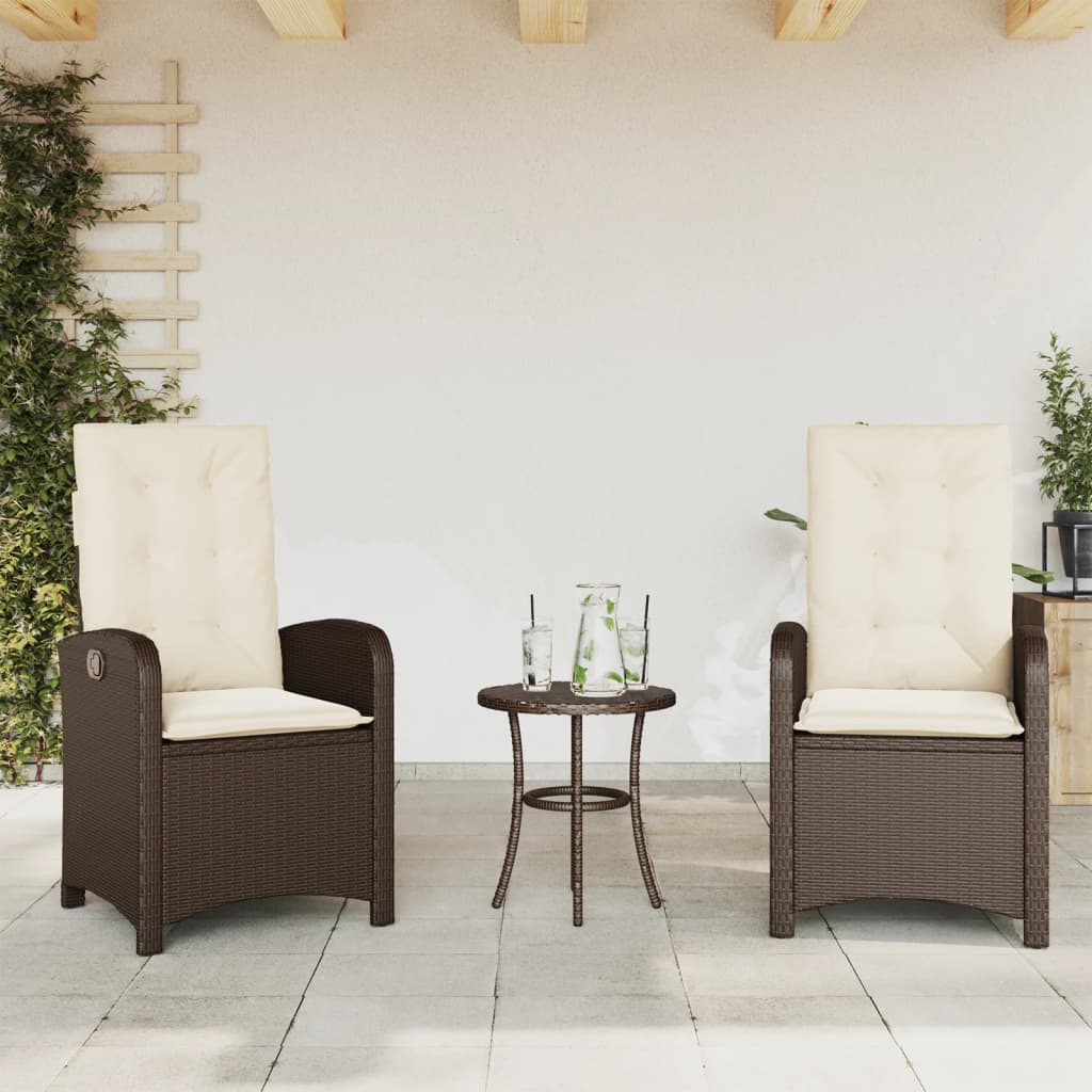 3-dijelni bistro set s jastucima smeđi od poliratana