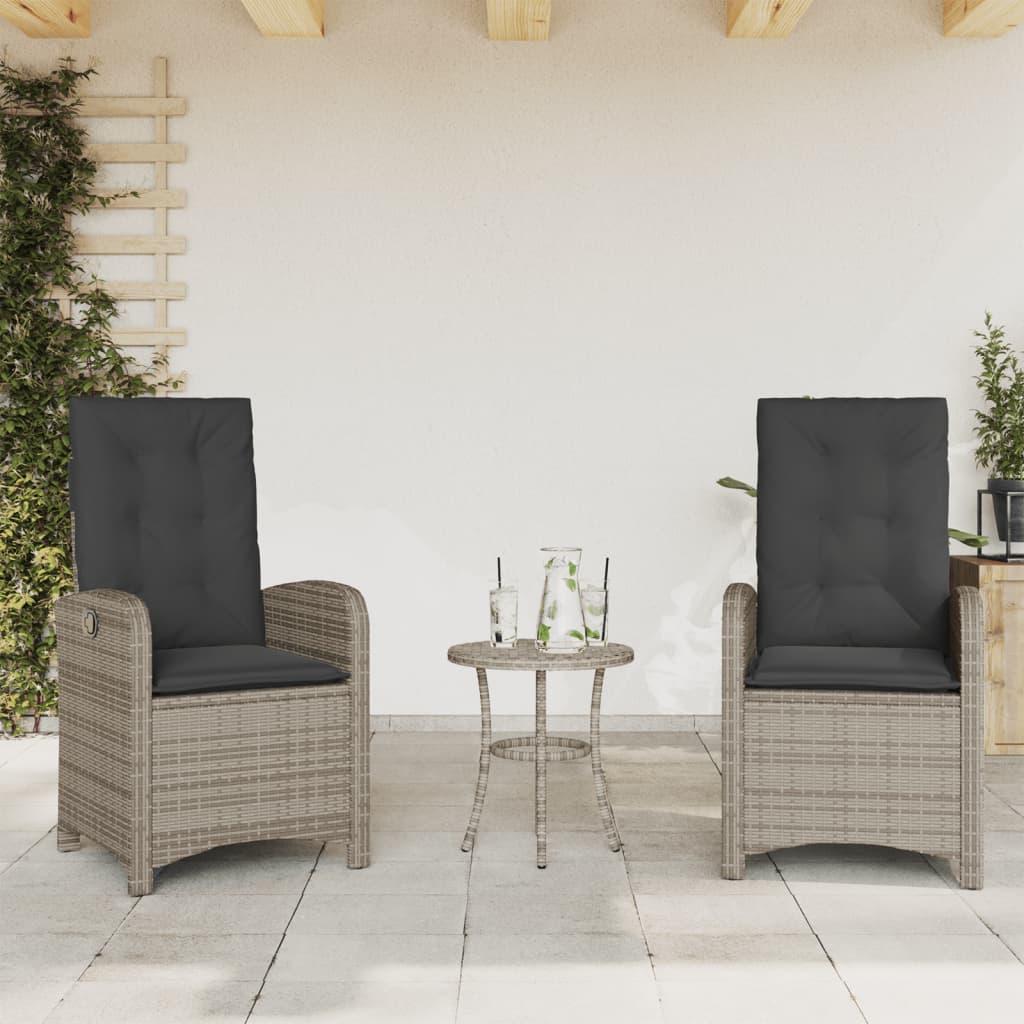 3-dijelni bistro set od poliratana s jastucima sivi