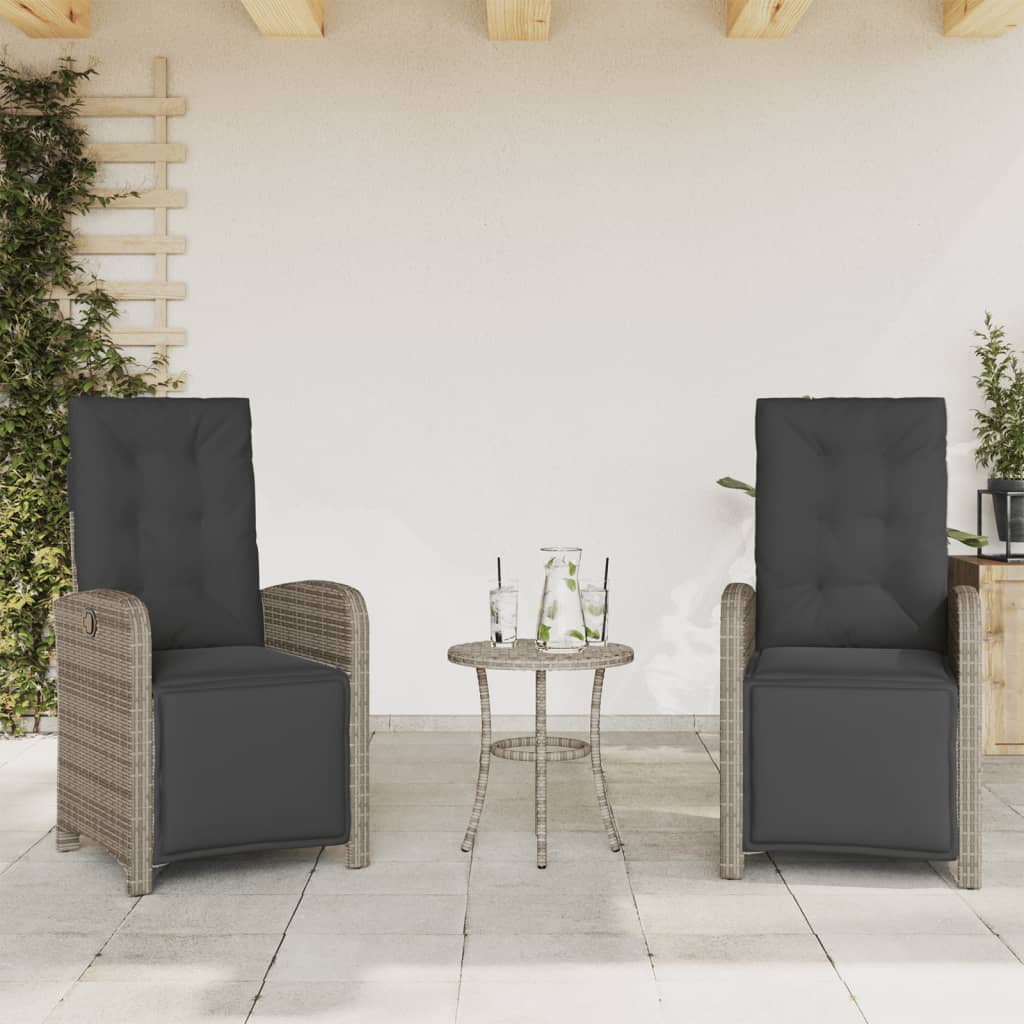 3-dijelni bistro set od poliratana s jastucima sivi