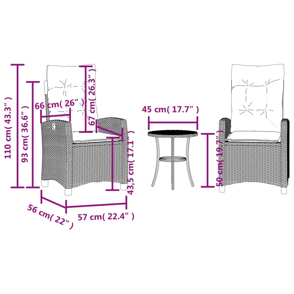 3-dijelni bistro set s jastucima svjetlosivi od poliratana