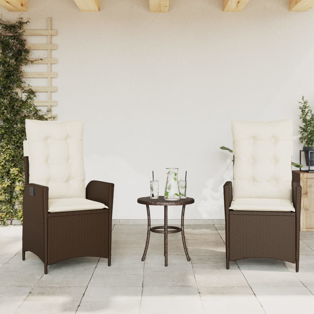 3-dijelni bistro set s jastucima smeđi od poliratana
