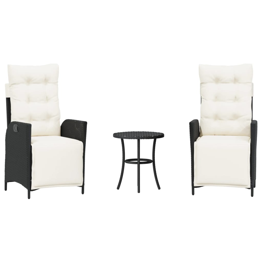 3-dijelni bistro set s jastucima crni od poliratana