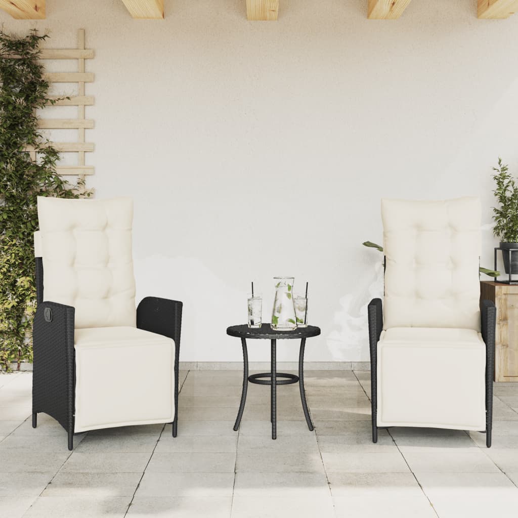 3-dijelni bistro set s jastucima crni od poliratana