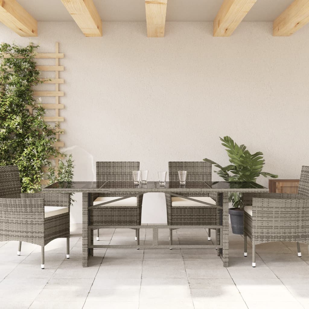 Vrtni stol sa staklenom pločom sivi 190x80x74 cm od poliratana