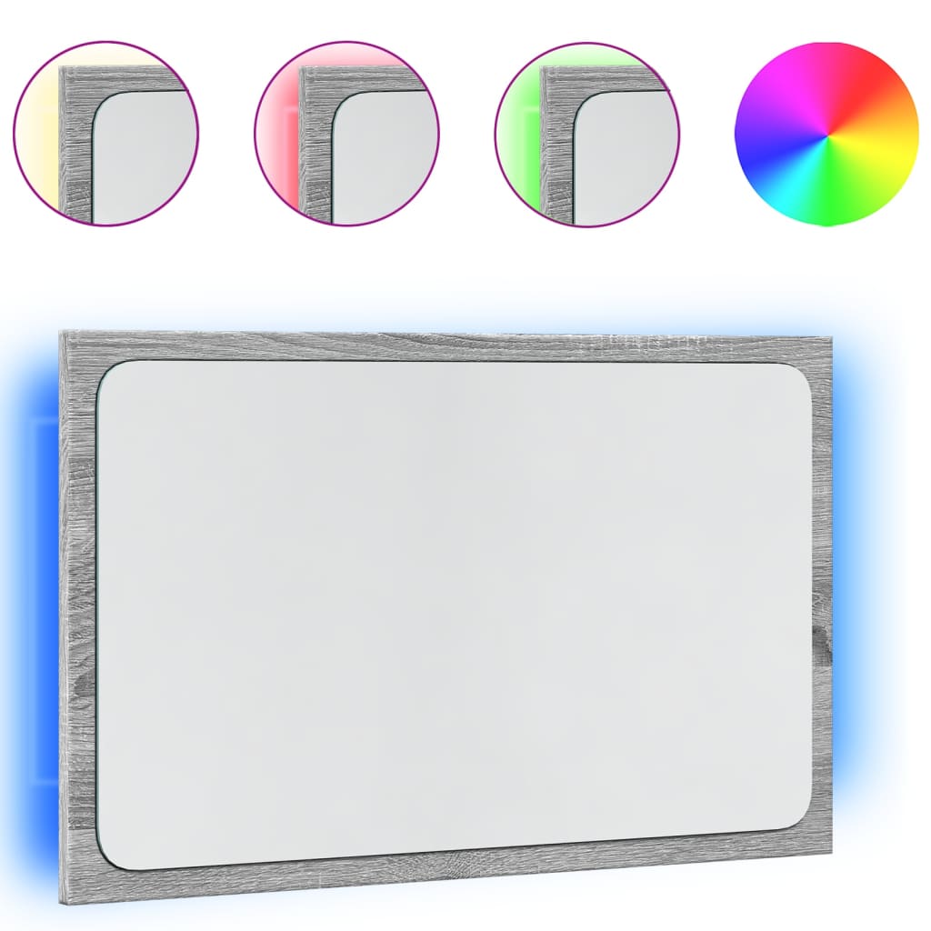 LED kupaonsko ogledalo boja sivog hrasta 60x8,5x38 cm drveno