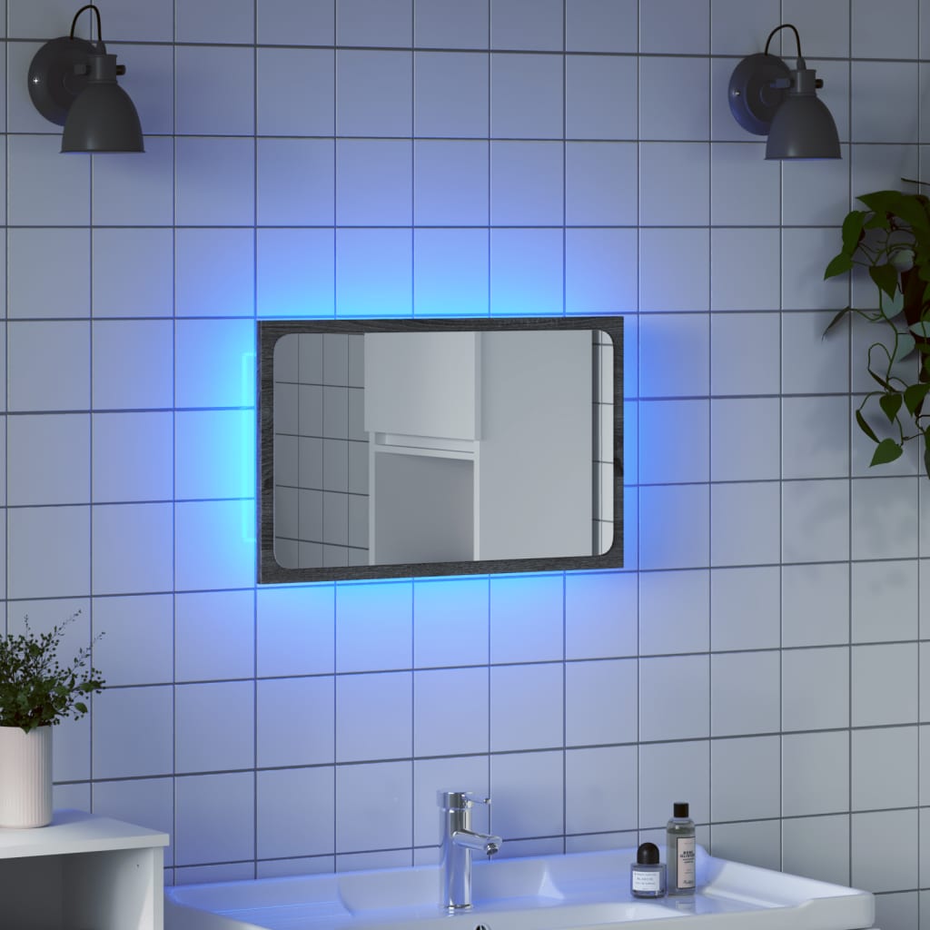 LED kupaonsko ogledalo boja sivog hrasta 60x8,5x38 cm drveno