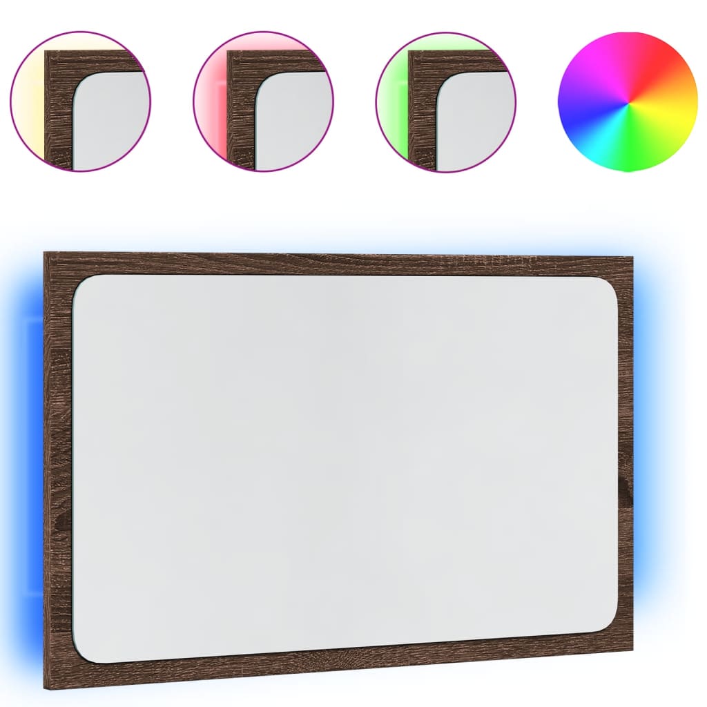 LED kupaonsko ogledalo boja smeđeg hrasta 60x8,5x38 cm drveno