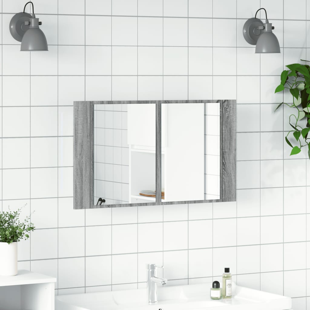 LED kupaonski ormarić s ogledalom boja hrasta 80x12x45 akrilni